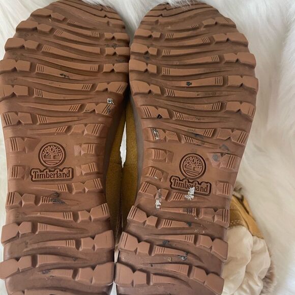 Timberland wheat leather suede &beige nylon lace up Mid calf boots  SZ8.5M - Picture 6 of 9